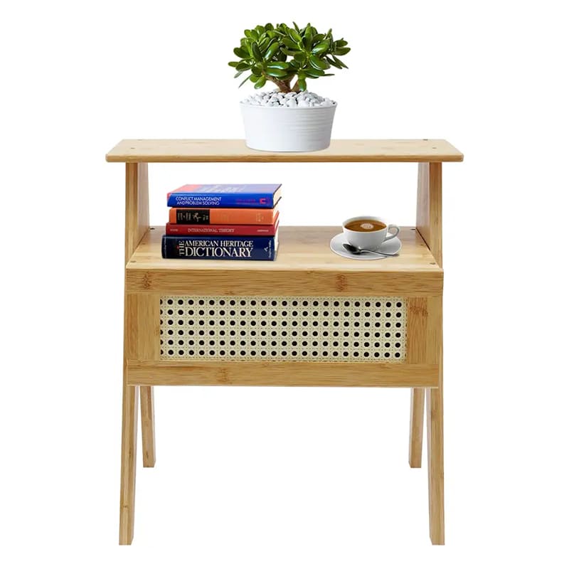 2 Tiers Bamboo End Table με νυχτερινές περιόδους συρτάρι για μικρούς χώρους αποθήκευσης νυχτερινό τραπέζι για υπνοδωμάτιο