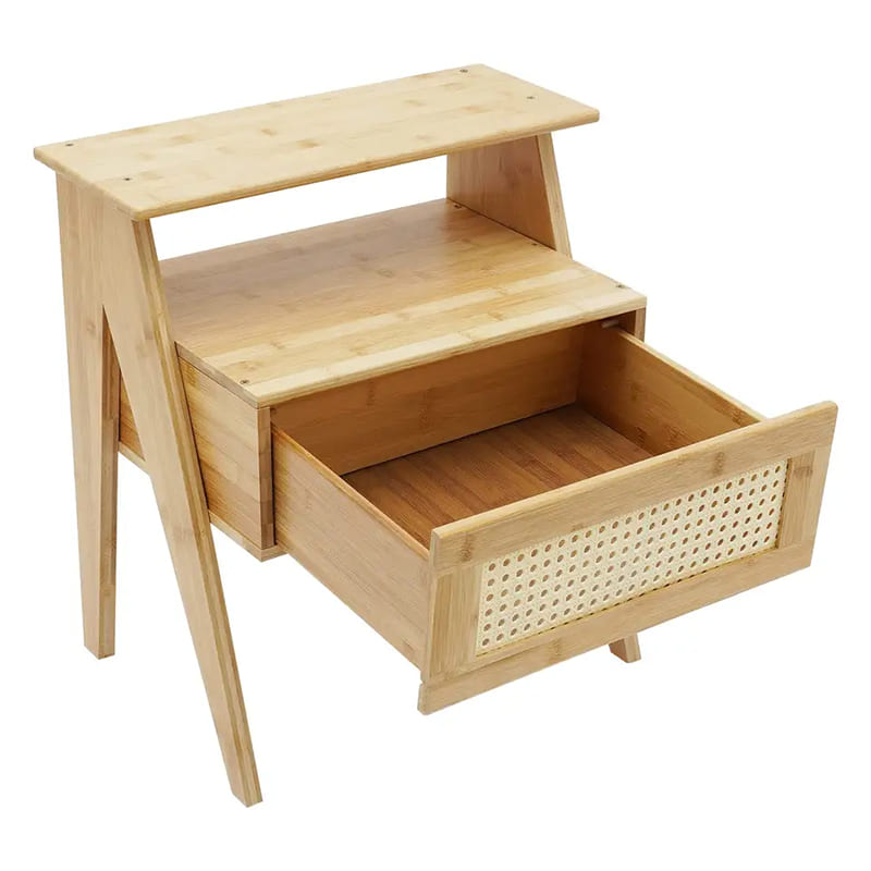 2 Tiers Bamboo End Table με νυχτερινές περιόδους συρτάρι για μικρούς χώρους αποθήκευσης νυχτερινό τραπέζι για υπνοδωμάτιο