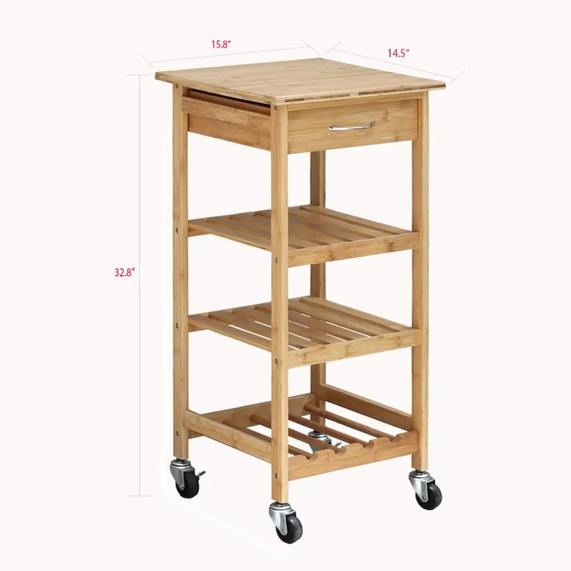 Κινητό σχεδιασμό ευρεία εφαρμογή Bamboo Kitchen Trolley είναι ιδανικό για αποθήκευση μπαμπού αποθήκευσης