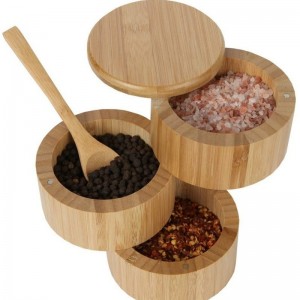 3 Tiers Bamboo Salt Box, Bamboo Spice Box με μαγνητικό