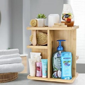 Sorbus 360 ° Makeup Organizer - Ξύλο μπαμπού αποτελείται από καρουσέλ αποθήκευσης για καλλυντικά, περιποίηση του δέρματος περιστρεφόμενη διοργανωτής μακιγιάζ για ματαιοδοξία, αποθήκευση μπάνιου